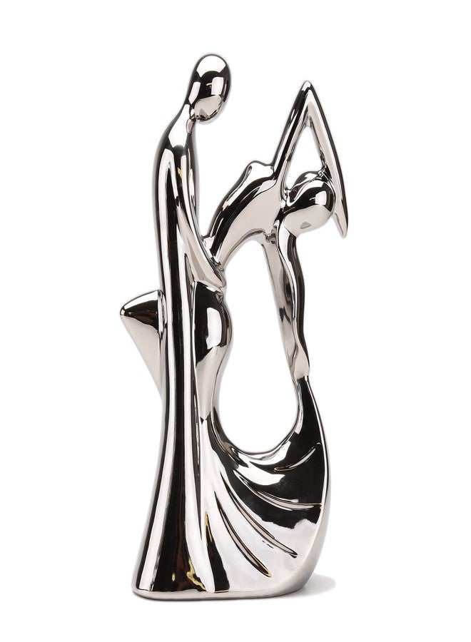 BRABUD Ceramic Romantic Couple Dancing Sculpture Abstract Statue Eelectroplating Sliver Smooth Finish Home Desk Decoration Wedding Gift Collectible Figurine 11in(H) TQGJBS347 - Image 5